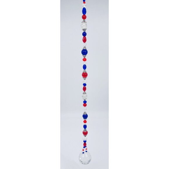 Beaded Suncatcher Red Blue Clear Crystal Prism Hanging Patio Decor Yard Art Tree - Picture 7 of 10